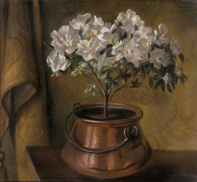 unknow artist Fanny Inama von Sternegg 1927, Blumenstock in Kupferkessel Germany oil painting art
